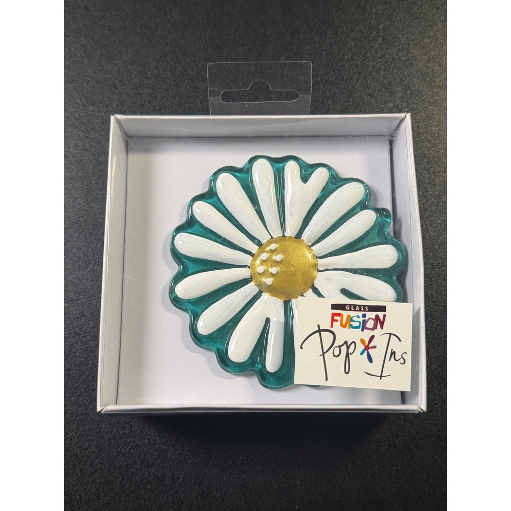 Demdaco Glass Fusion Pop-Ins Lori Siebert Teal White Daisy Flower Decor J8